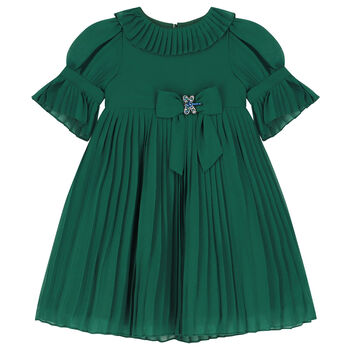 Girls Green Pleated Dress