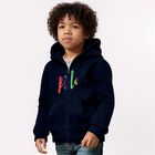 Boys Navy Logo Hooded Zip Up, 1, hi-res