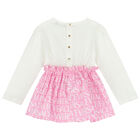 طقم فستان بنات بالشعار باللون العاجى والوردى, 1, hi-res