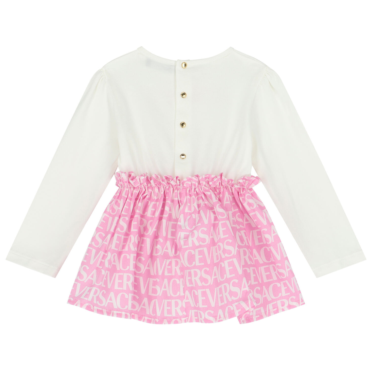 طقم فستان بنات بالشعار باللون العاجى والوردى, 1, hi-res