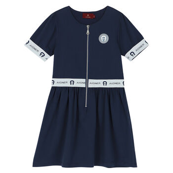 Girls Navy Blue Logo Dress