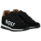 Boys Black Logo Trainers, 1, hi-res