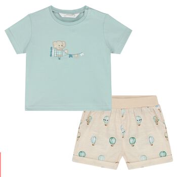 Baby Boys Aqua & Beige Elephant Shorts Set
