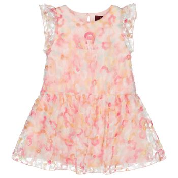 Girls Pink Logo Floral Tulle Dress