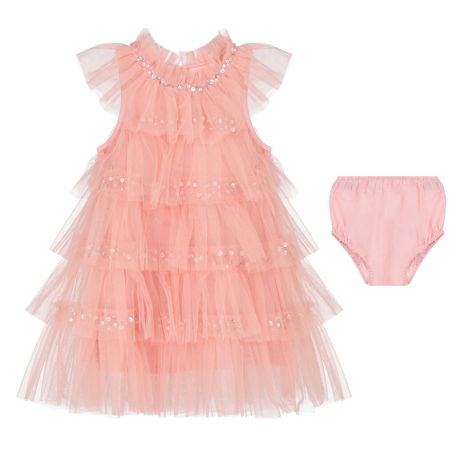 Younger Girls Pink Embellished Tulle Dress, 1, hi-res image number null