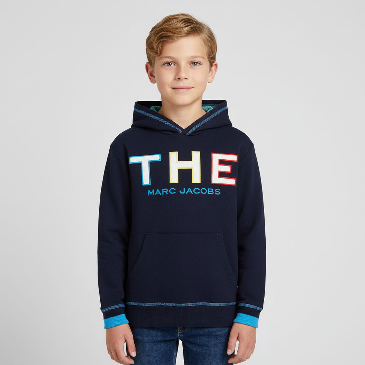 Boys Navy Logo Hooded Top, 1, hi-res image number null