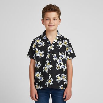 Boys Black & Ivory Floral Shirt