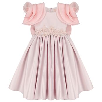 Girls Mirana Pink 3D Rose Sleeve Tulle Dress