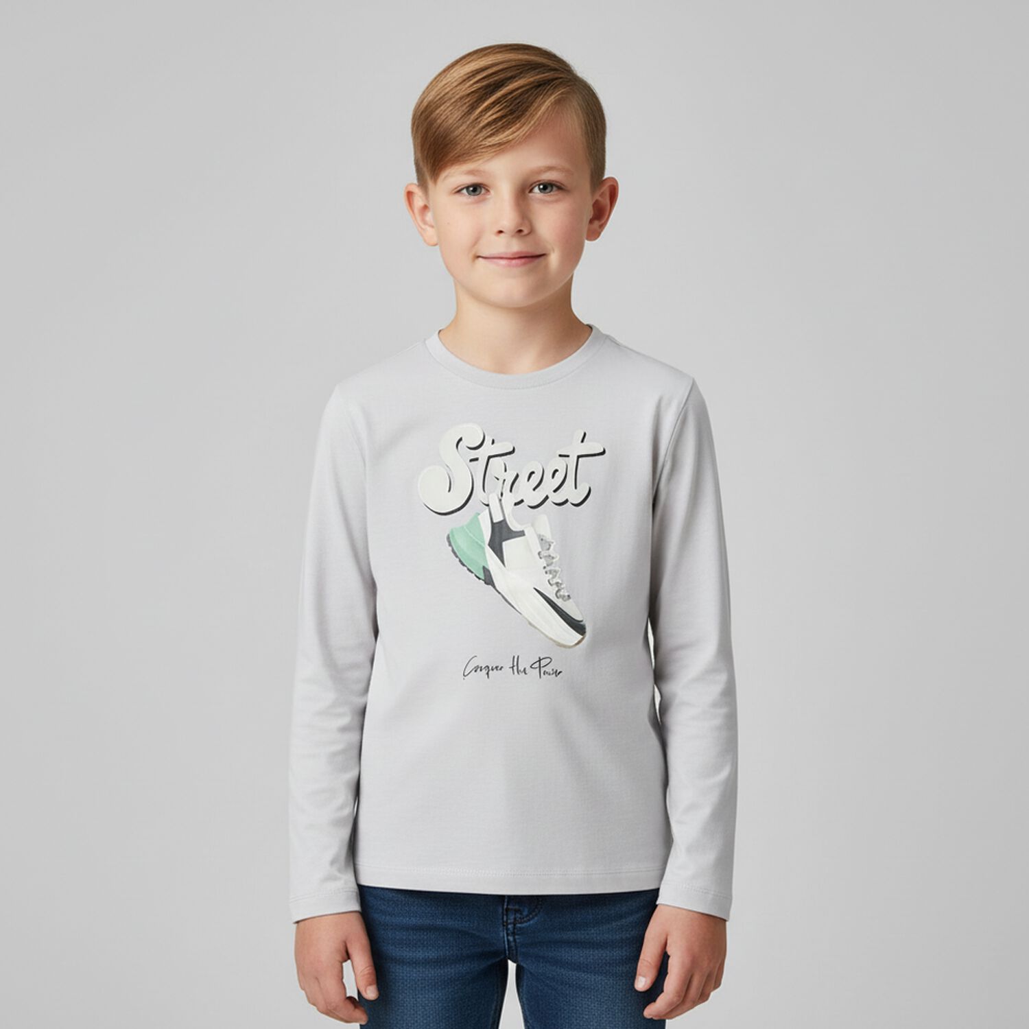 Boys Grey Long Sleeve Top, 2, hi-res