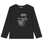 Girls Black Ikonik Karl & Choupette Long Sleeve Top, 1, hi-res