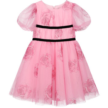 Girls Pink Roses Tulle Dress