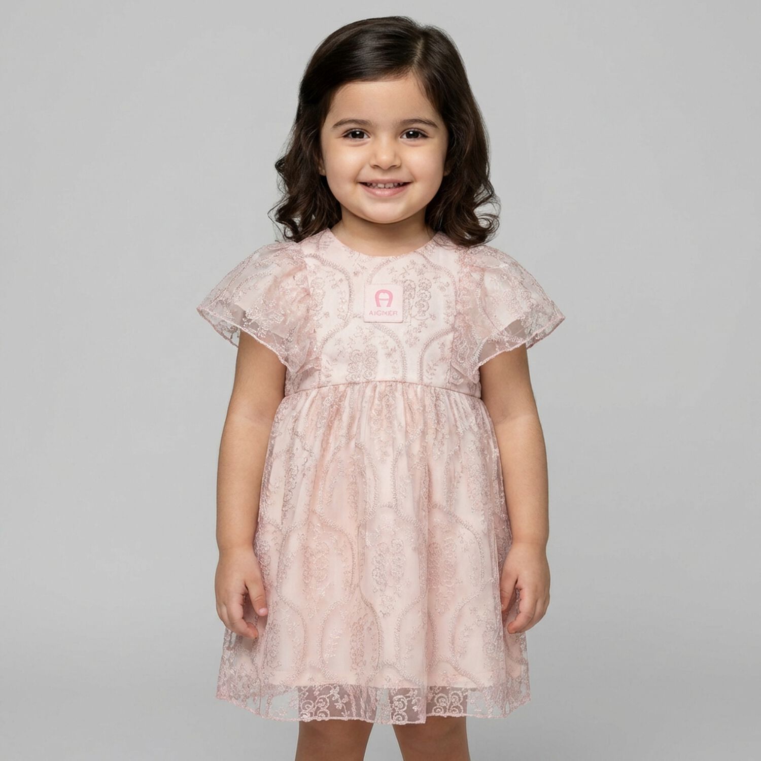 Younger Girls Pink Logo Dress, 2, hi-res