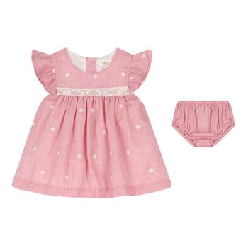 Baby Girls Pink Embroidered Floral Dress Set