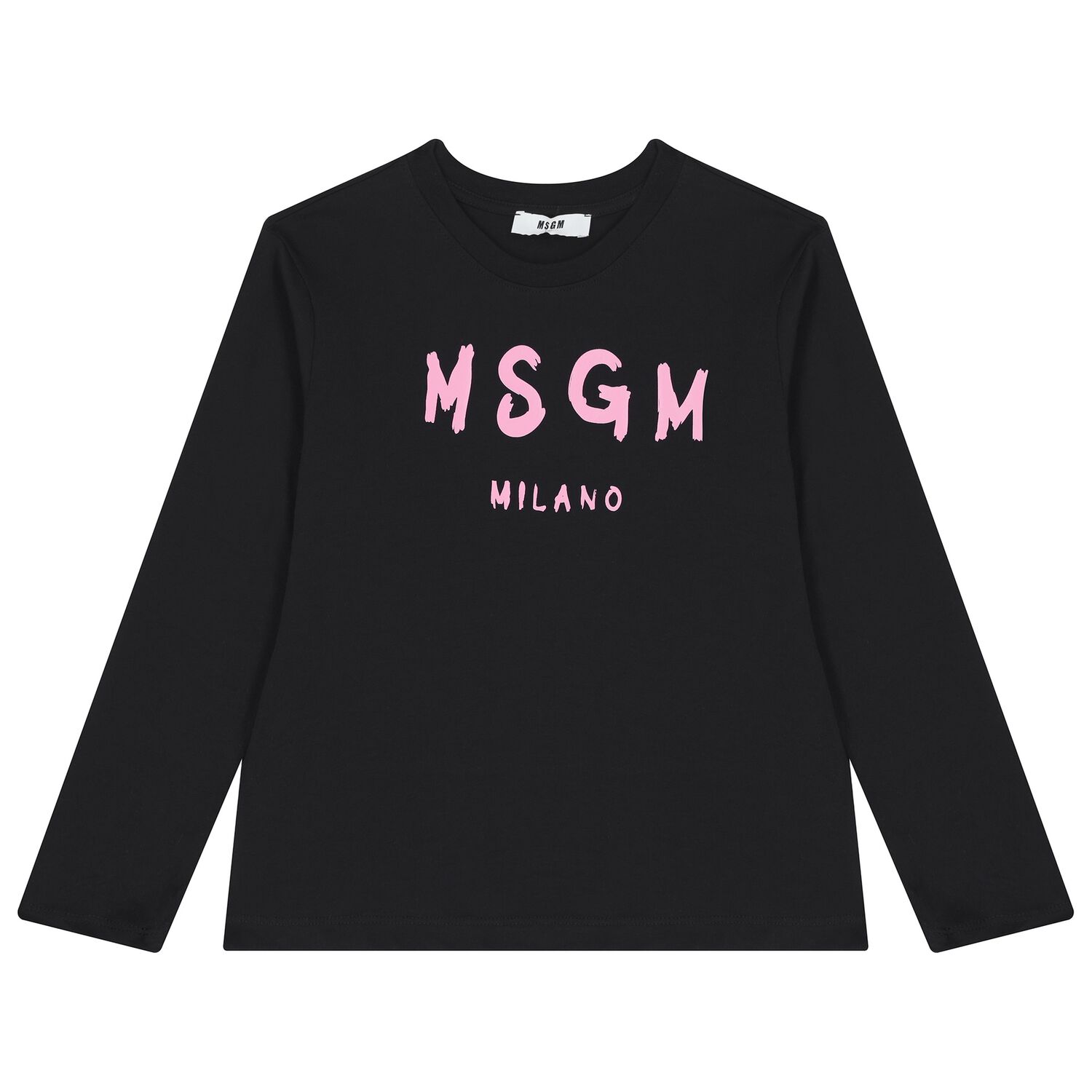 Girls Black Logo Long Sleeve Top, 2, hi-res
