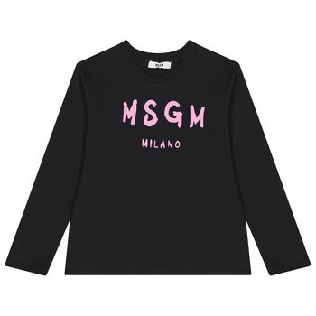 Girls Black Logo Long Sleeve Top