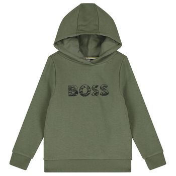 Boys Green Logo Hooded Top