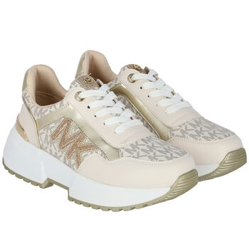 Girls Ivory & Gold Logo Trainers