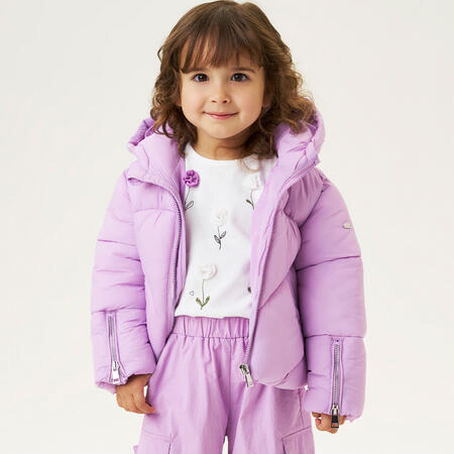 Girls White Floral Long Sleeve Top, 1, hi-res image number null