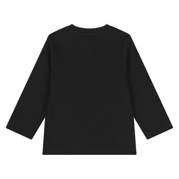 Younger Boys Black Logo Long Sleeve Top
