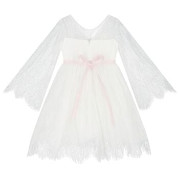 Girls White Chantilly Lace Mirelle Dress