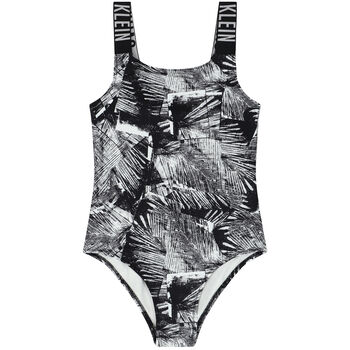 Girls Black and White Logo Swimsuit