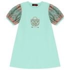 فستان بنات بطبعة حقيبة بالشعار باللون الأخضر, 1, hi-res