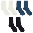 Boys Blue & Ivory Socks (3 Pack), 1, hi-res