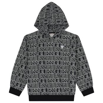 Boys Black Logo Hooded Top