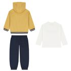 Boys White, Yellow & Navy Blue Racing Car Tracksuit ( 3 Piece ), 3, hi-res