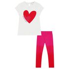 Girls White & Red Leggings Set, 1, hi-res