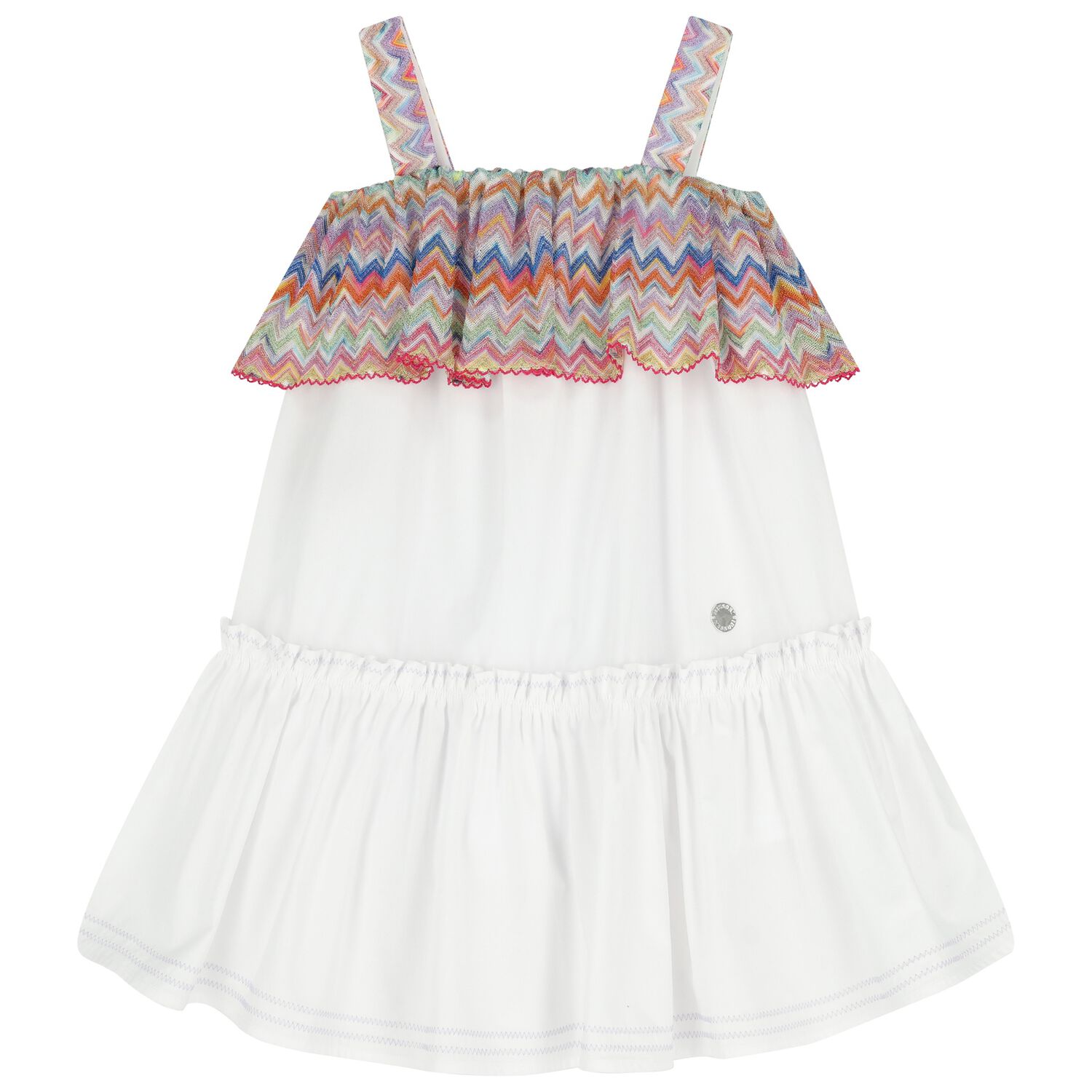 Girls White Zigzag Ruffle Dress, 1, hi-res