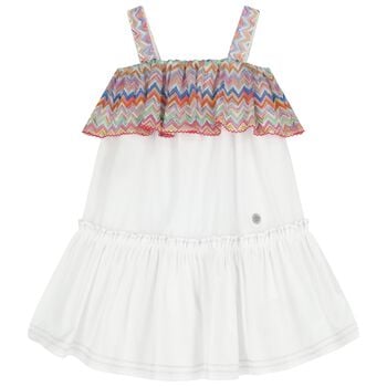 Girls White Zigzag Ruffle Dress