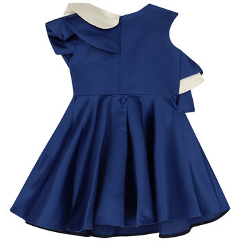 Girls Blue Satin Ruffle Dress