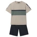 Boys Beige & Black Shorts Set , 2, hi-res