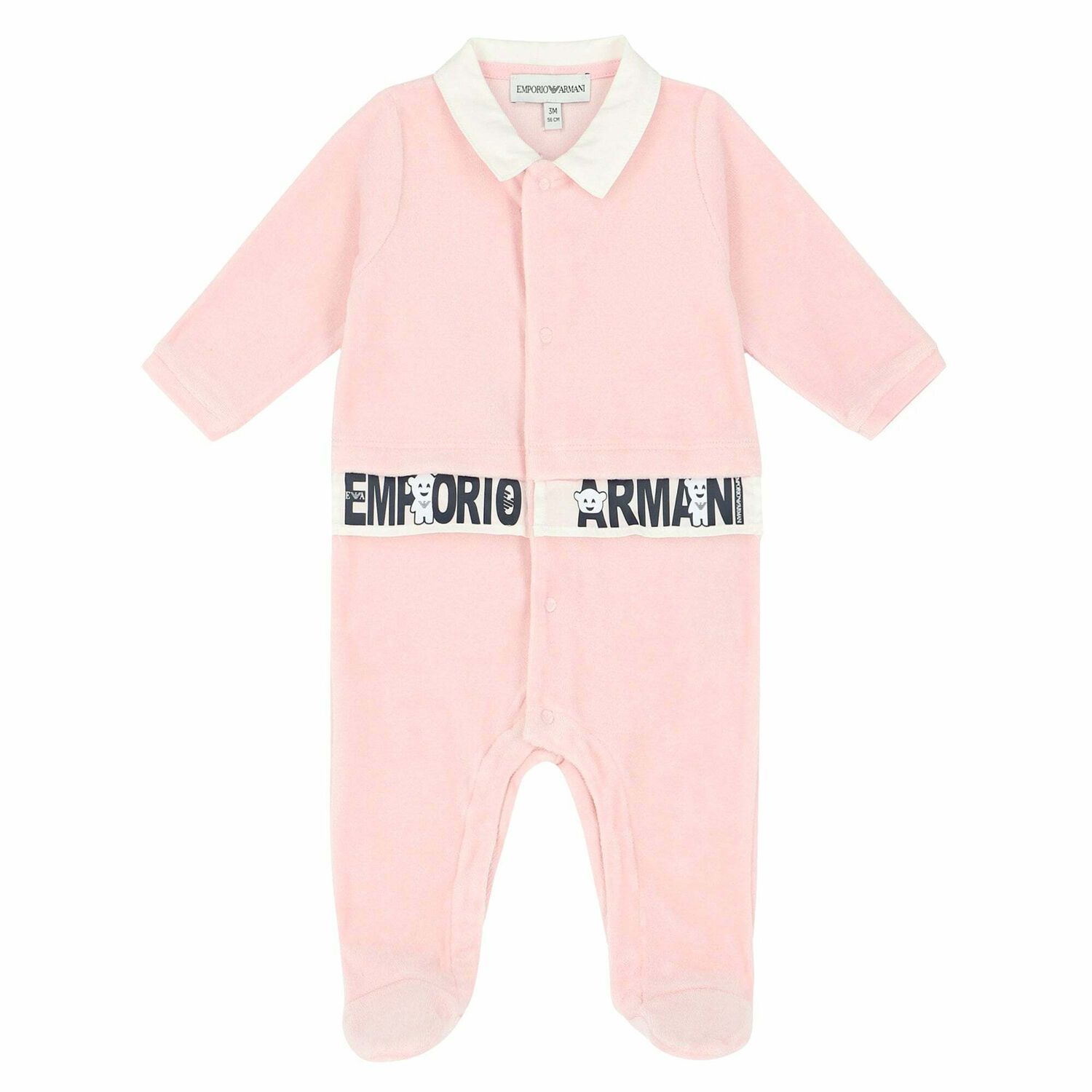 Emporio Armani Baby Girls Pink Velour Babygrow | Junior Couture