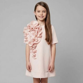 Girls Pink Ruffled Satin Dress