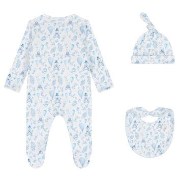 Baby Boys White & Blue Toile Babygrow Set
