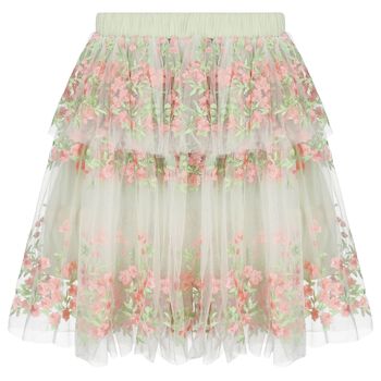 Girls White, Green & Pink Tulle Skirt