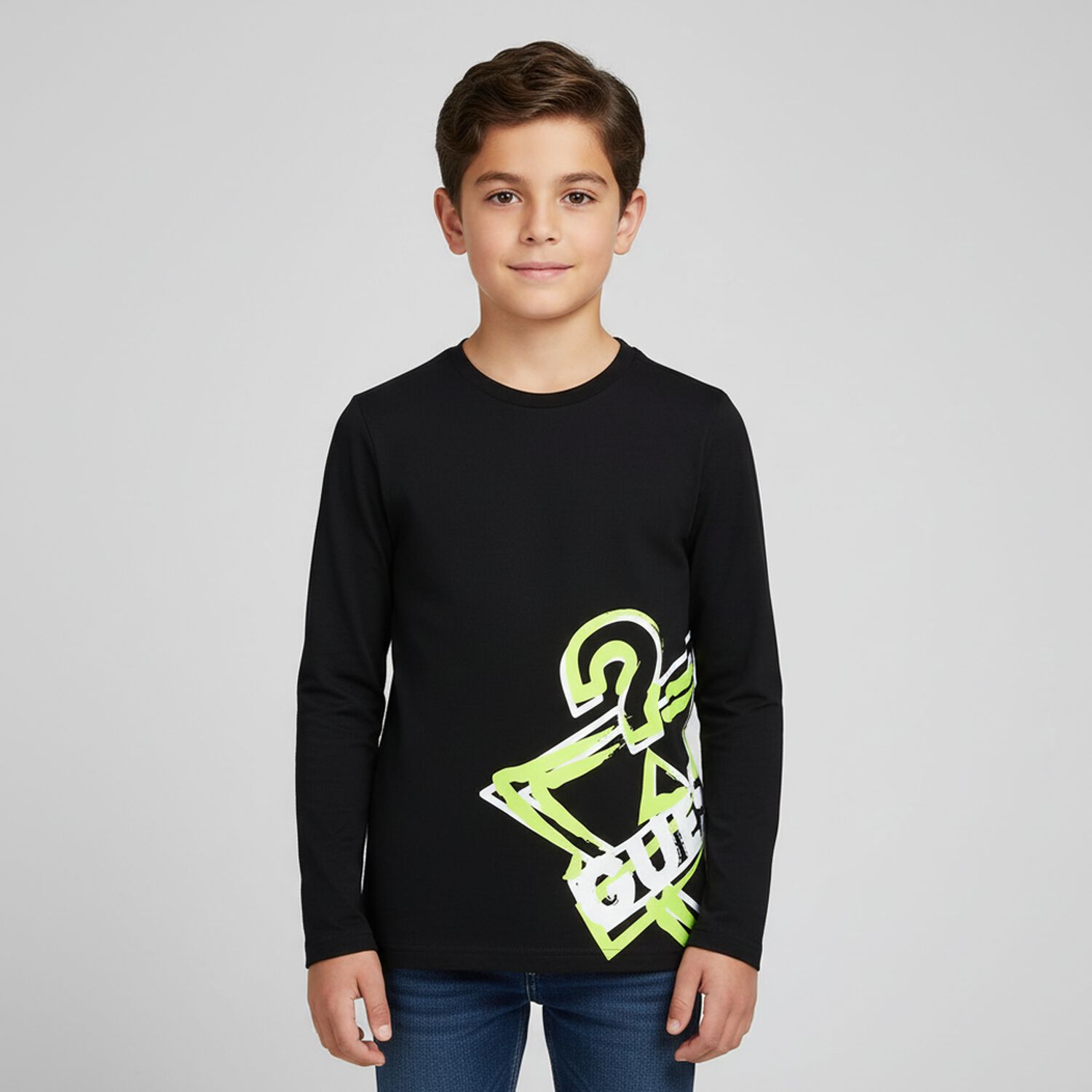 Boys Black Logo Long Sleeve Top, 1, hi-res image number null