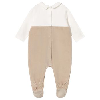 Baby Boys White & Beige Romper
