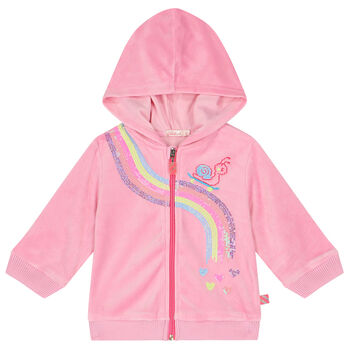 Younger Girls Pink Sequins Hooded Zip Up Top