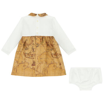 Baby Girls Ivory & Beige Geo Map Dress Set
