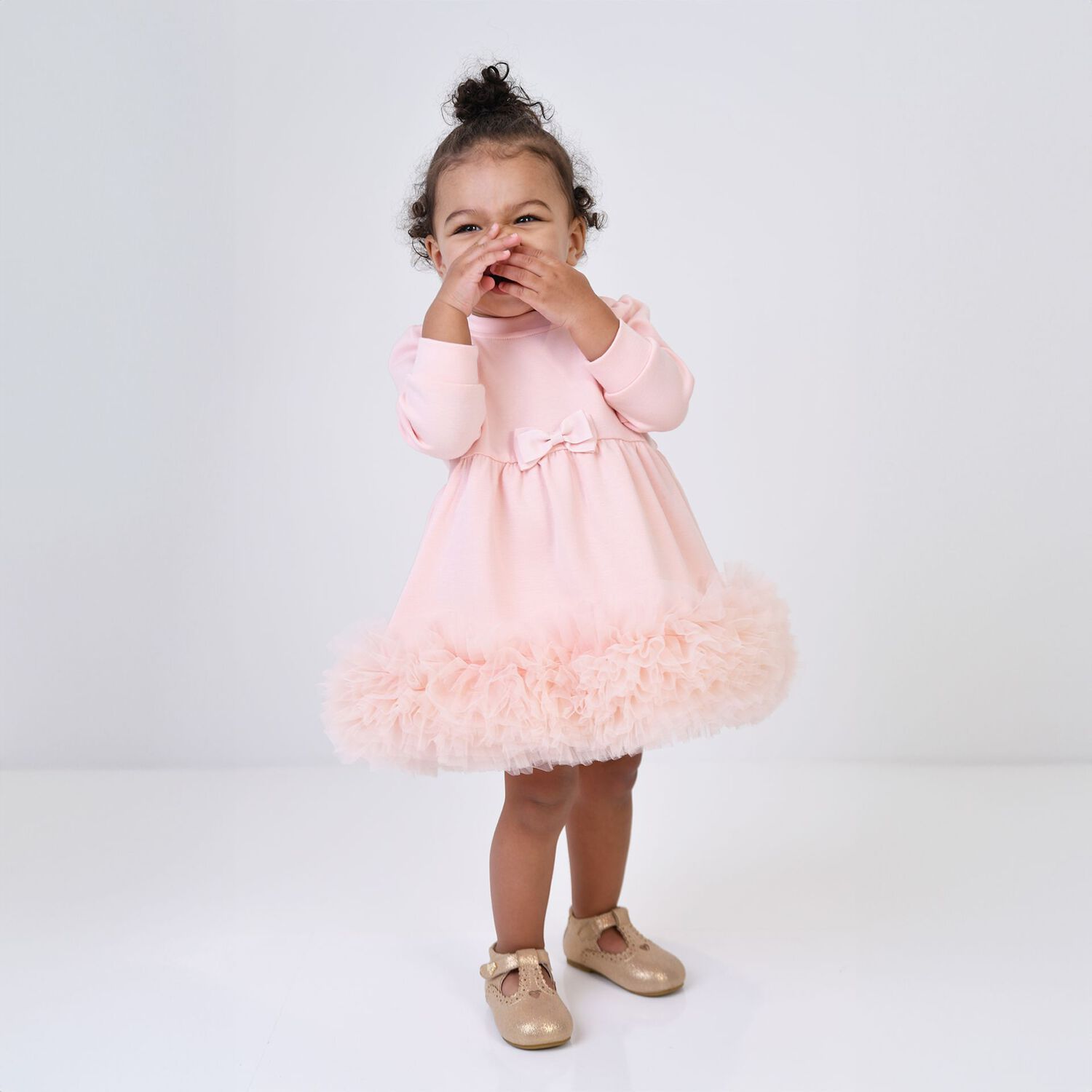 Baby Girls Pink Tulle Ruffle Hem Dawn Dress, 1, hi-res