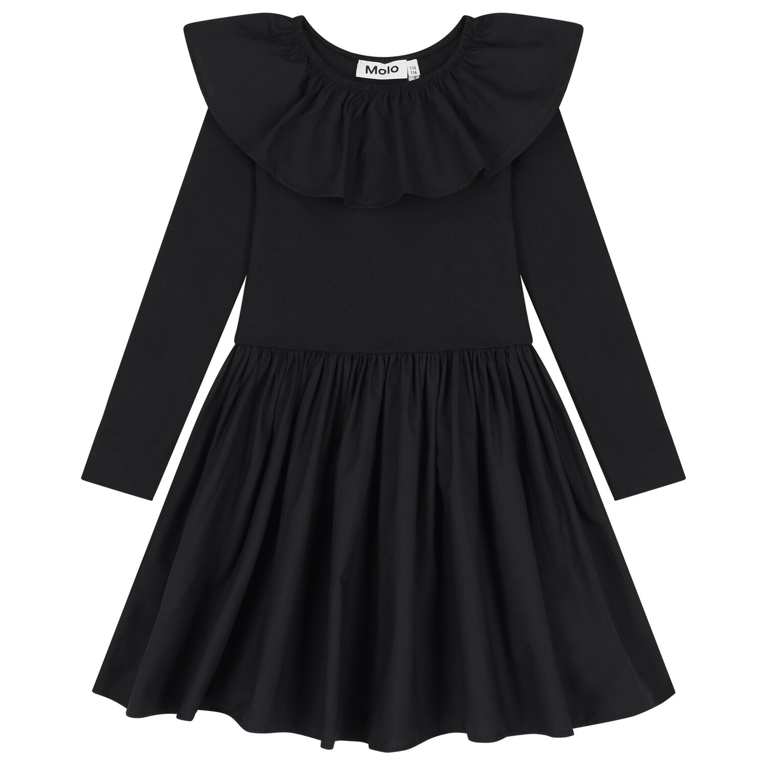 Girls Black Ruffled Dress , 2, hi-res