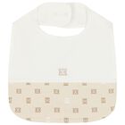 Baby Girls Ivory & Beige Logo Bib, 1, hi-res