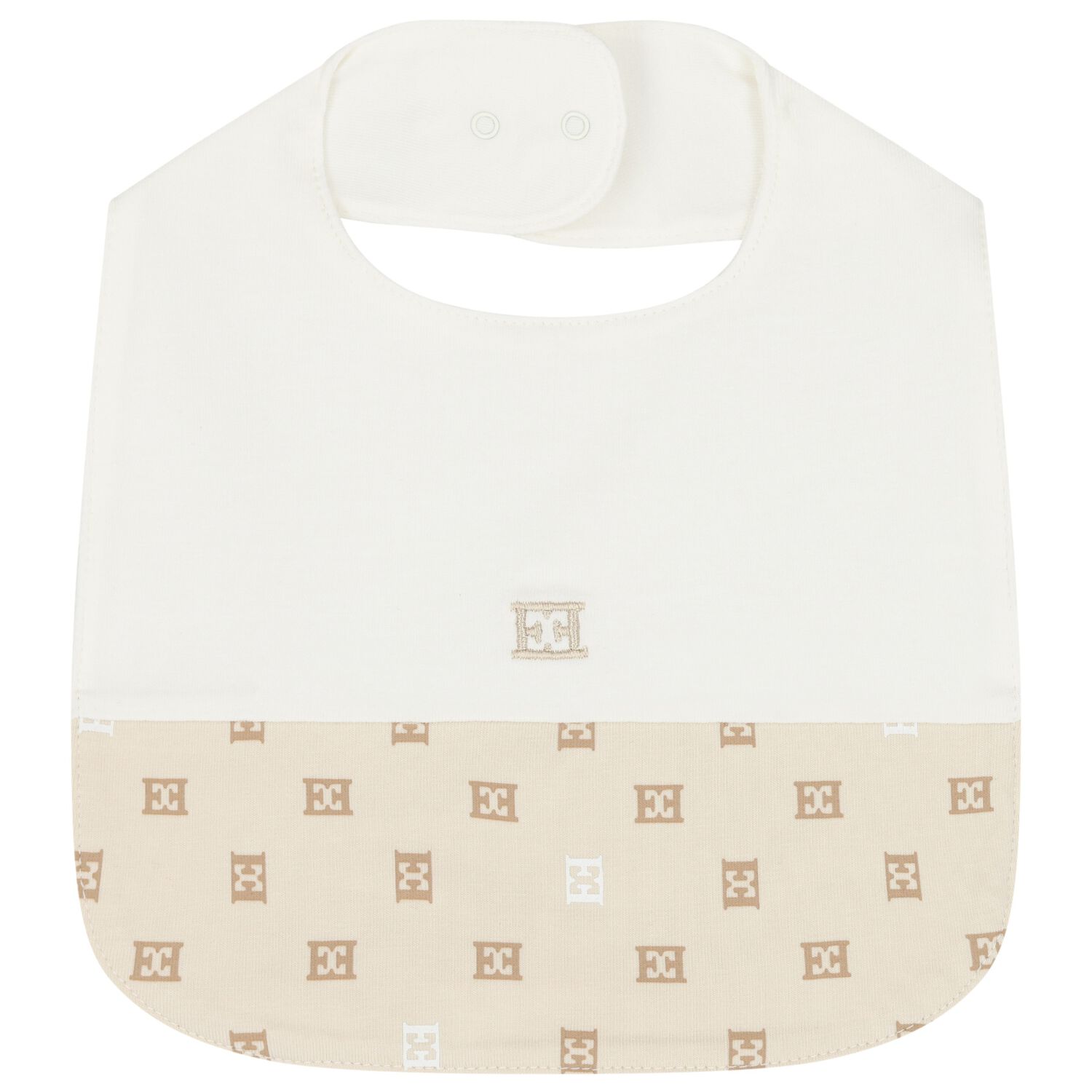 Baby Girls Ivory & Beige Logo Bib, 1, hi-res