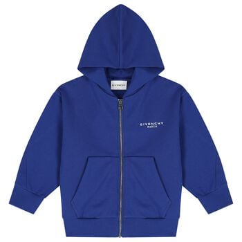 Blue Logo Hooded Zip Up Top