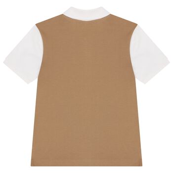 Boys White & Beige Logo Polo Shirt