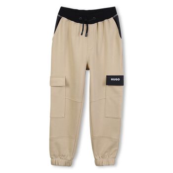 Boys Beige Logo Joggers 