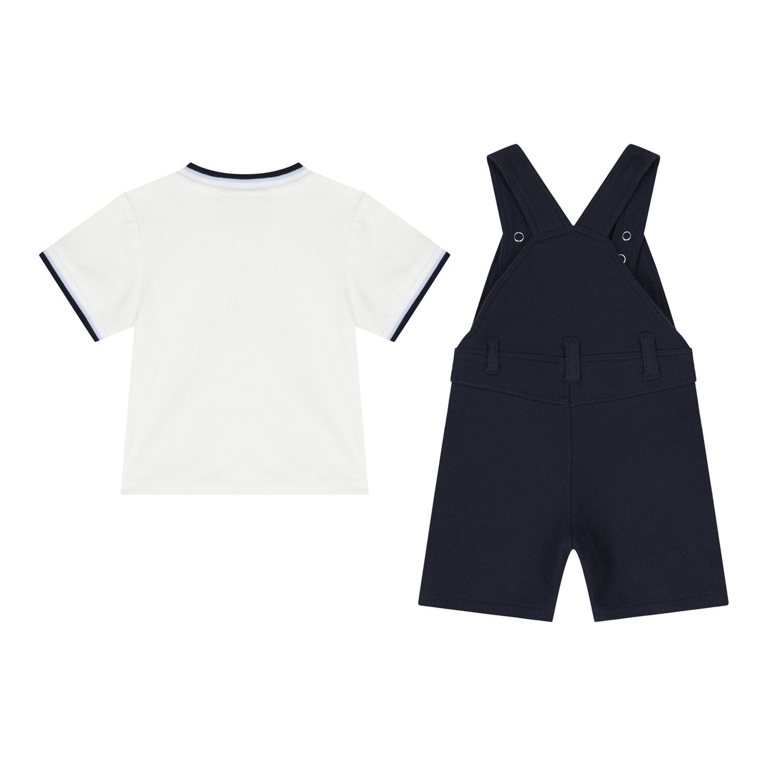 Baby Boys White & Navy Blue Logo Dungaree Set, 1, hi-res